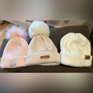 Pink and White Kids Pom Pom Beanie Bearpaw and NYSB